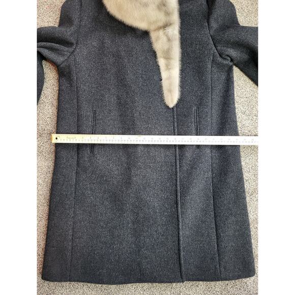 VTG Wool Dress Coat Large Gray Fur Trim Old Hollywood Mob Wife PennyLane Luxury - Picture 12 of 15